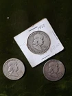 1951, 1951- D, 1952-D, Ben Franklin SiIver Half DolIars 90% SiIver Lot of 3