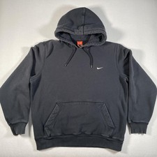 Vintage Nike Hoodie Mens Large Black Sweatshirt Pullover Mini Swoosh Faded