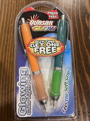 Quasar Glow Ink Pens Glowing Color Light Pens 2 NOS Vtg Handwriting Office