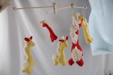 VINTAGE EDEN BABY MUSICAL CRIB MOBILE WOOD METAL GIRAFFES POLKA DOTS YELLOW RED