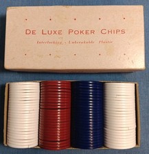De Luxe Poker Chips "Interlocking - Unbreakable Plastic" 100 Chips CRACKED 