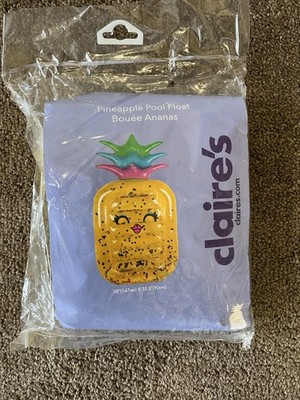 Claire s Pineapple Glitter Pool Float 58  x 35.5    New In Package, Cute Face