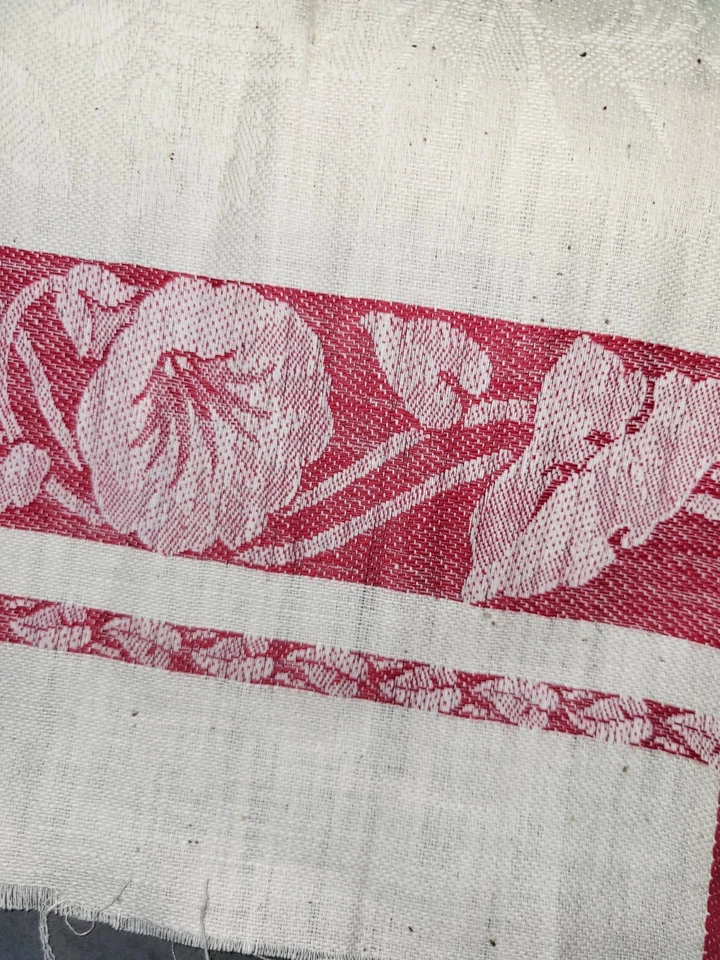 Ancienne Toile À Torchon Damassée Rouge Et Blanc - Photo 3/4
