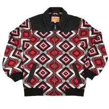 Powder River Outfitters Aztec Jacket Red & Black Wool Blend Men's Medium Quilted