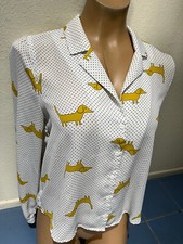 Camisa Blusa Forever 21 Blanca con Dachshund Wiener Perro Manga Larga - Para Mujer M