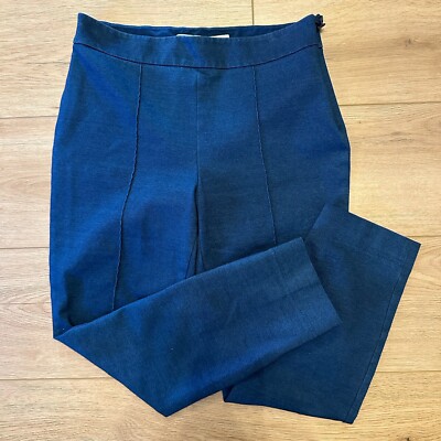 Diane Von Furstenberg Size 4 Farrah Flat Front Pants Blue Career Straight Leg