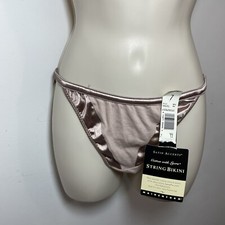 VTG MAIDENFORM STRING BIKINI SATIN ACCENTS TAUPE Skin Tone SZ 7 SATIN/COTTON New