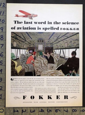 1930 AVIATION AIRCRAFT ANTHONY FOKKER FLAPPER DESIGN INTERIOR PLANE AD ...