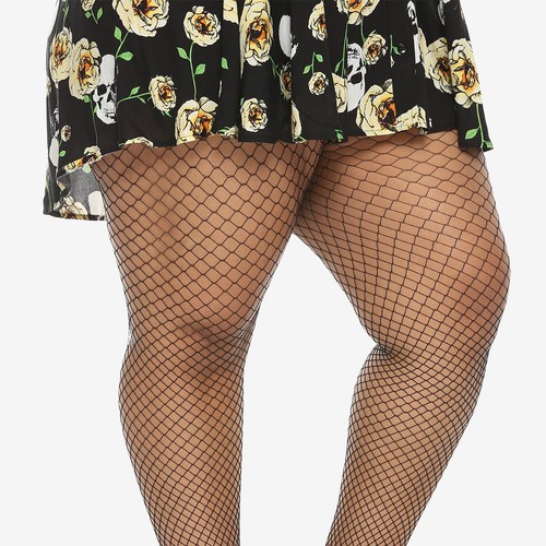 FASHION PLUS SIZE BLACK MEDIUM FISHNET FOOTED TIGHTS 1X/2X COLLANT ...
