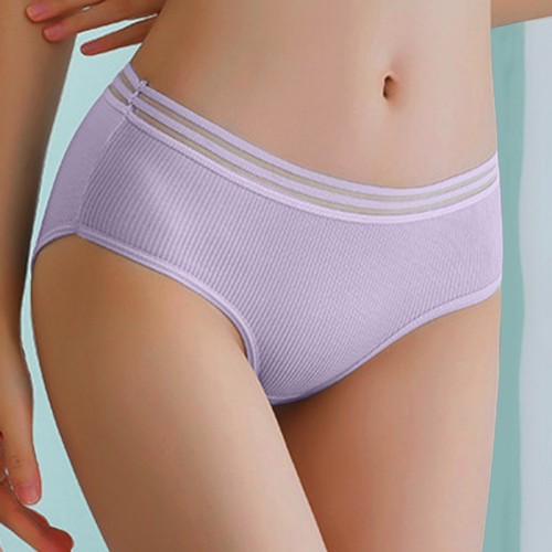 Women's Girls Underwear Solid Mid Waist Comfortable Cotton Ribbed Panties Briefs - Bild 12 von 48