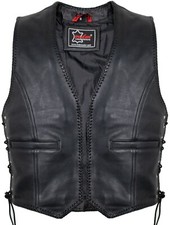 Echt Lederweste Kutte Biker Rockerweste Ohne Verschlüsse Clubweste Motorradweste