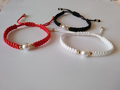ELEGANTES DAMENARMBAND 10 MM WEISSE ACRYL PERLEN CHARM VERSTELLBAR KORDEL