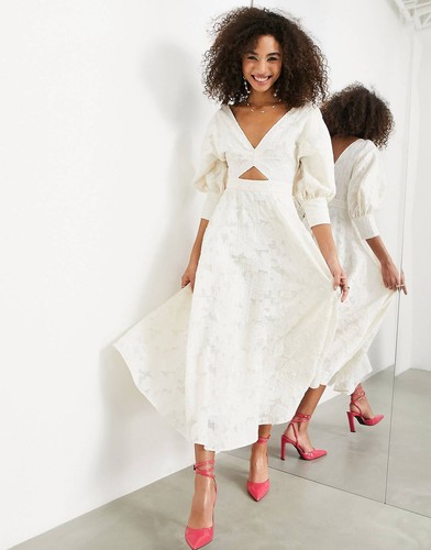 NEW ASOS Textured Blouson Sleeve Midi 