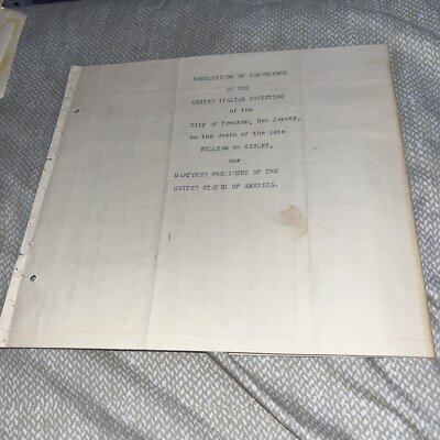 1901 Trenton NJ Italian Societies Resolution President McKinley Assassination