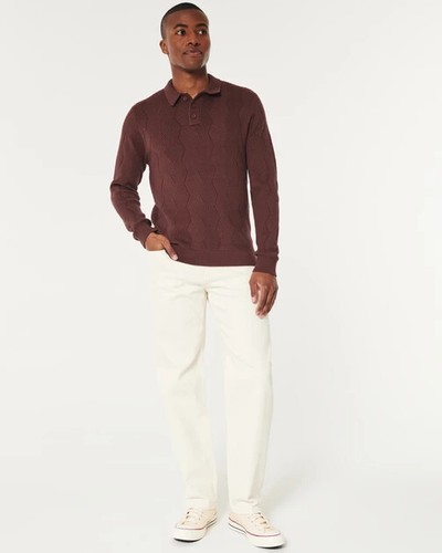 hollister california mens jumper maroon collared button up long sleeve size xl - Picture 2 of 6