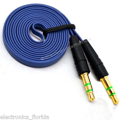 3.5mm Flat AUX Stereo Audio Cable, Male to Male, iPod, Car, Phone Blue USA Stock