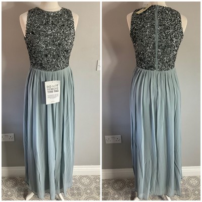 Brandneu mit Etikett Lace & Beads Picasso türkis Pailletten langes Maxikleid UK 8 Abend Cocktail