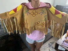 Authentic Haida Tribe Fringe Suede Poncho Scarf Hand Made Indigenous Tribe