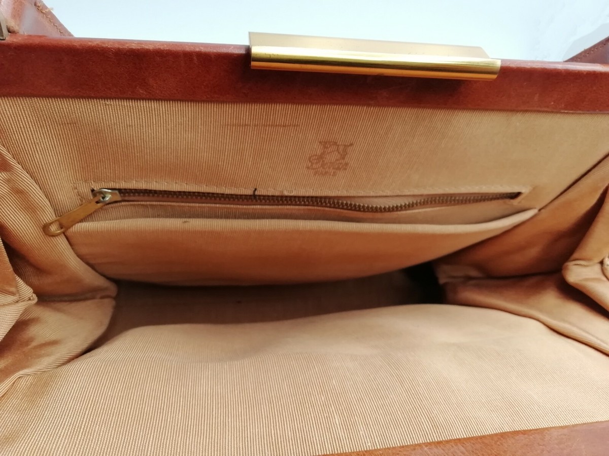 Sac à Main Vintage En Cuir Véritable Paris - Style Rétro - Marron - Très Bon état