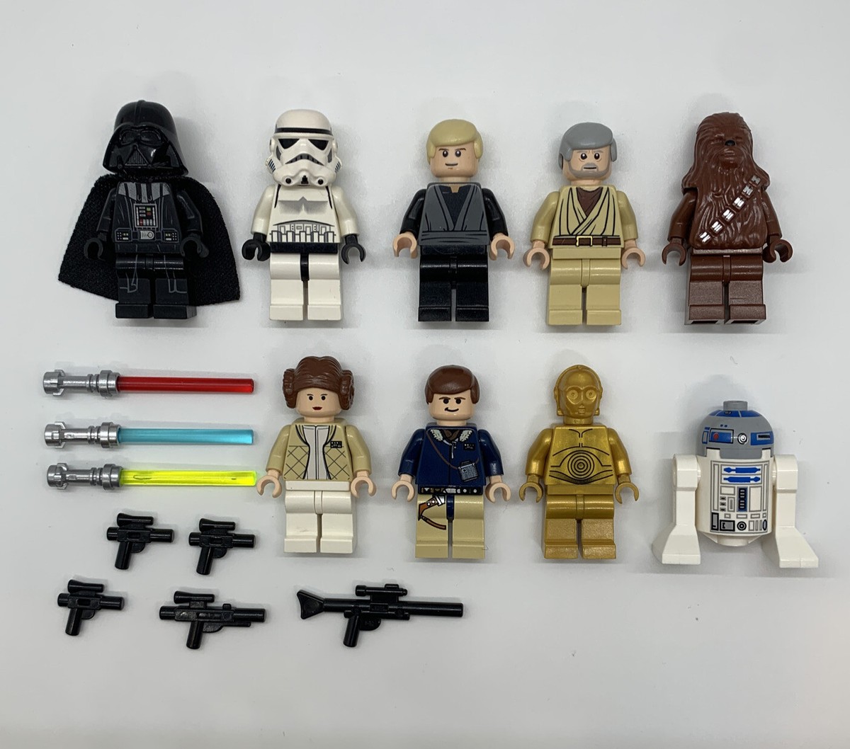LEGO Star Wars Minifigures LOT Darth Vader Luke Han Solo C3PO Leia R2-D2  Obi Wan