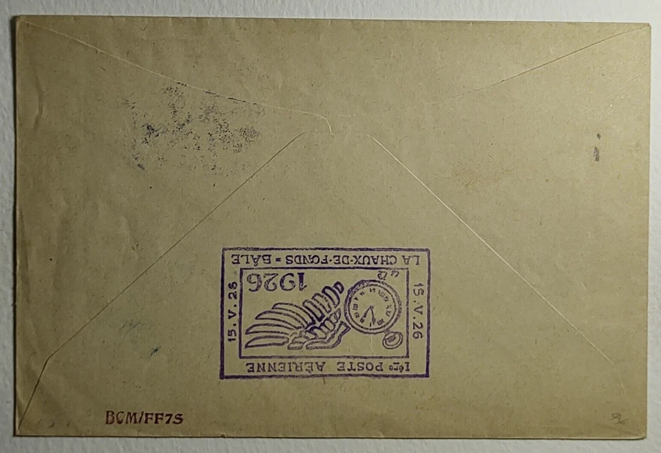 1926 First Flight Switzerland Airmail Cover La Chaux-de-Fonds - Bale Switzerland - Image 2 of 3