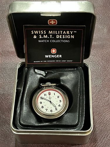 Victorinox Swiss Army Silver Tone White Red. Dial 48mm. Swiss Pocket Watch Used - Picture 4 of 11