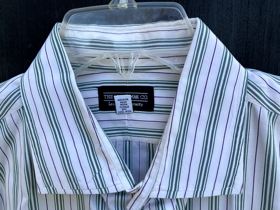 Camisa de Vestir J. Peterman 100% Algodón Importado Para Hombre 17-35 Rayas Hecha en EE. UU. Foto 3 de 4