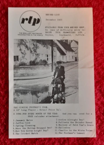 Singing Postman's Record List 1965 Facsimile Copy of Original