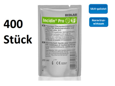 400 Stück Ecolab Incidin Pro 20 ml Flächen-Desinfektionsmittel Konzentrat VAH