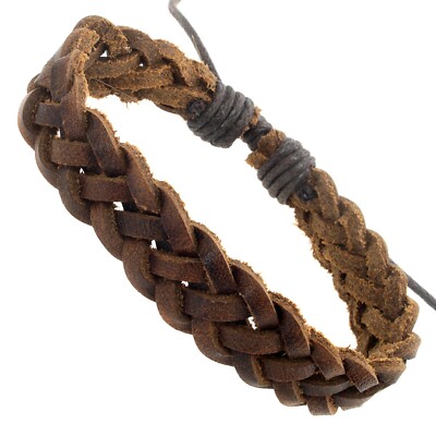 Bracciale da uomo in vera pelle nera intrecciata, cinturino in vera