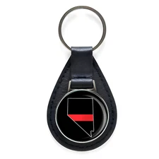 First Responder Thin Red Line Nevada Firefighter Black Leather Keychain Silver