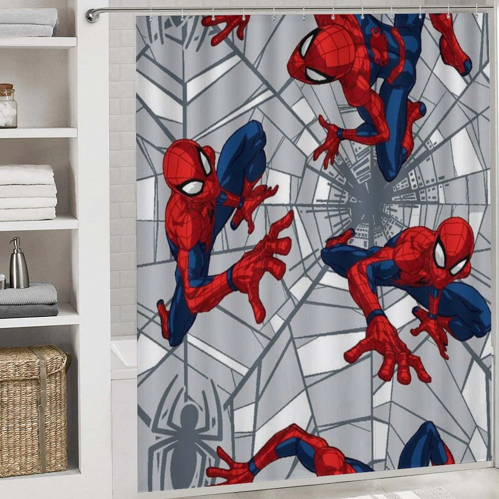 Spider-Man 4-Piece Bathroom Set Shower Curtain Toilet Lid Cover Bath Mat