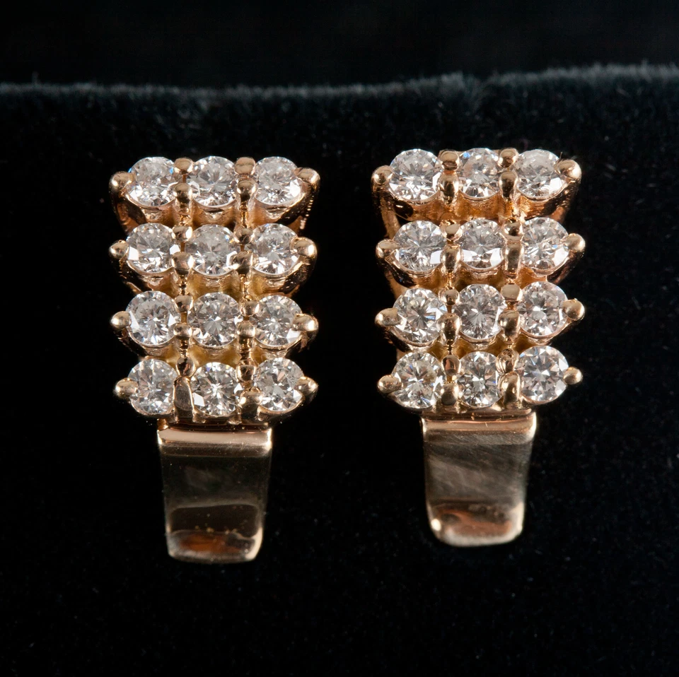 14k Yellow Gold Round Diamond Cluster Style Stud Earrings .72ctw 2.90g - Image 2 of 4