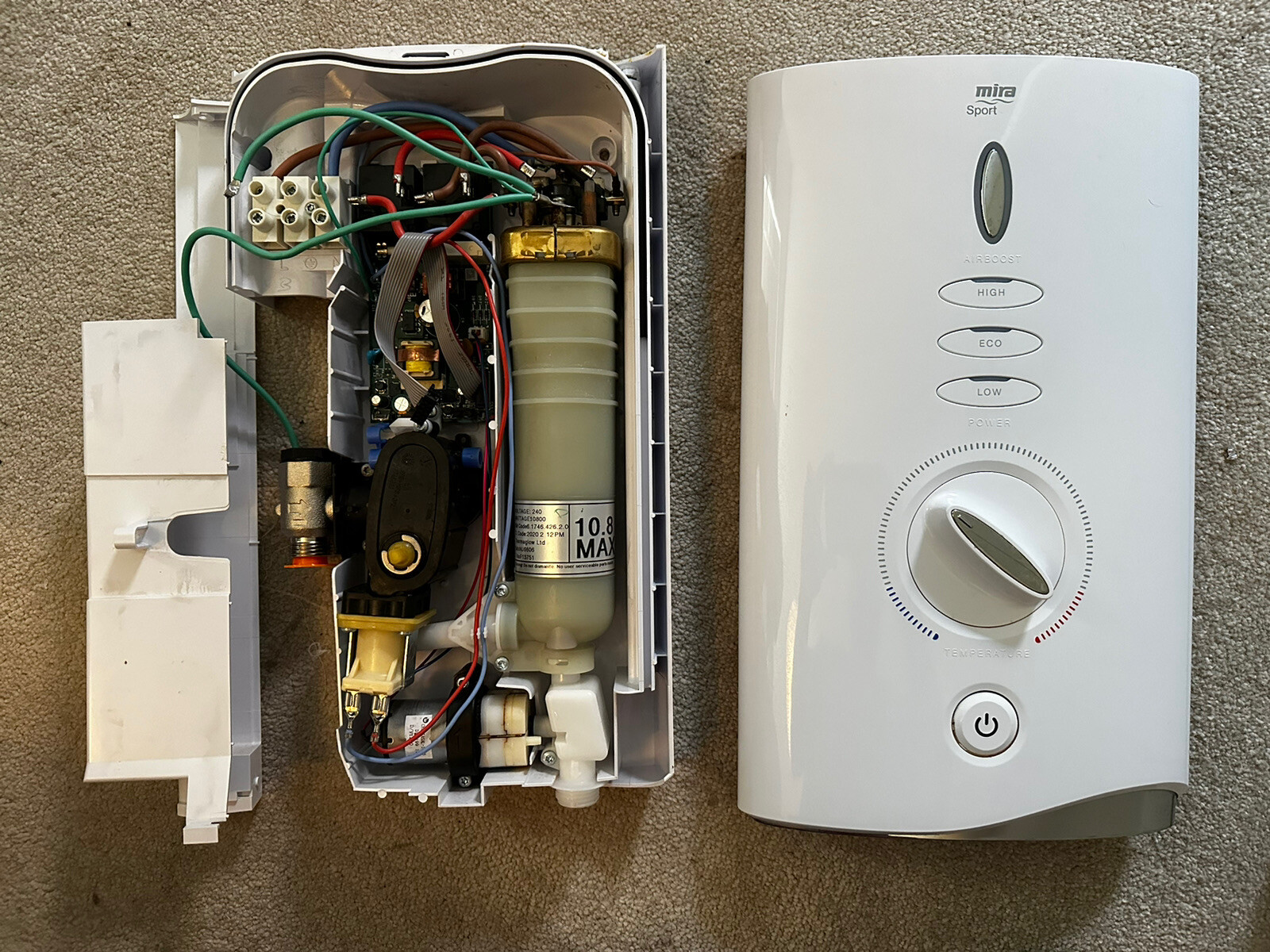 MIRA SPORT MAX WITH AIRBOOST WHITE 10.8KW MANUAL ELECTRIC SHOWER PARTS