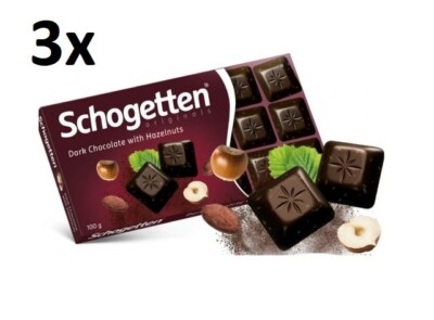 3 x SCHOGETTEN Dark Chocolate Bar ''With Hazelnuts'' German Sweets 100 g (3.53 oz)
