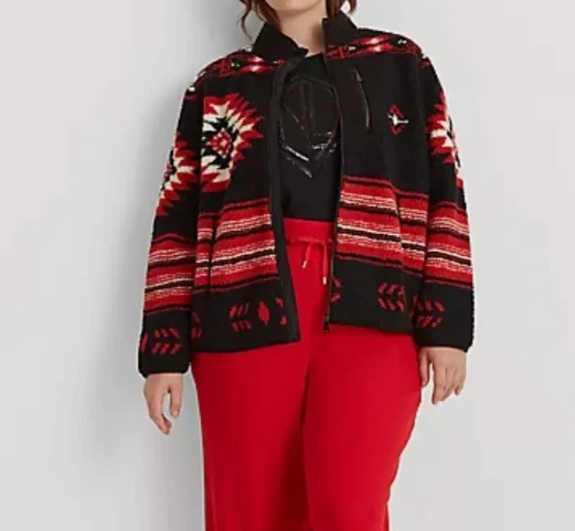 Lauren Ralph Lauren Women’s Jacket 1X Red Sherpa Southwestern Full Zip Coat NWT - Image 3 of 4