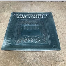 VTG MCM GREEN CERAMIC SQUARE ASHTRAY RAISED GRAPE GLAZE MADE IN JAPAN 9 3/4"