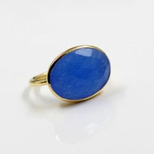 3 Micron Gold Plated Blue Chalcedony Ring US 6 Solid 925 Sterling Silver Jewelry