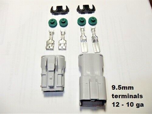 VOLVO RADIATOR FAN 2 PIN Connector Plug Kit 9.5mm 12- 10 ga M / F H D SEALED - Picture 1 of 6