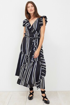 Apiece Apart Costa Del Sol Wrap Dress S 6 Women Casual Striped Ruffled NEW 23163