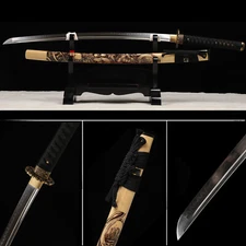 Japanese Samurai Katana Clay Tempered T10 Steel Choji Hamon Full Tang Sword 