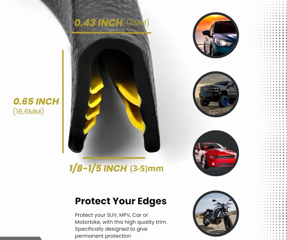 Отделка края черный большой U высота 0,656 дюйма U высота x 0,039 дюйма-0,178 дюйма - Изображение 3 из 4