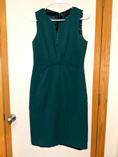 Elie Tahari Women’s Green Sheath Dress V-Neck Sleeveless Zip Knee Length 10