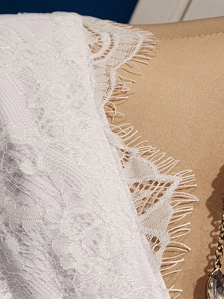 Floral Lace Boho Wedding Dress, Long Bell Sleeves, V-Neck With Sweep Train - Image 3 of 4