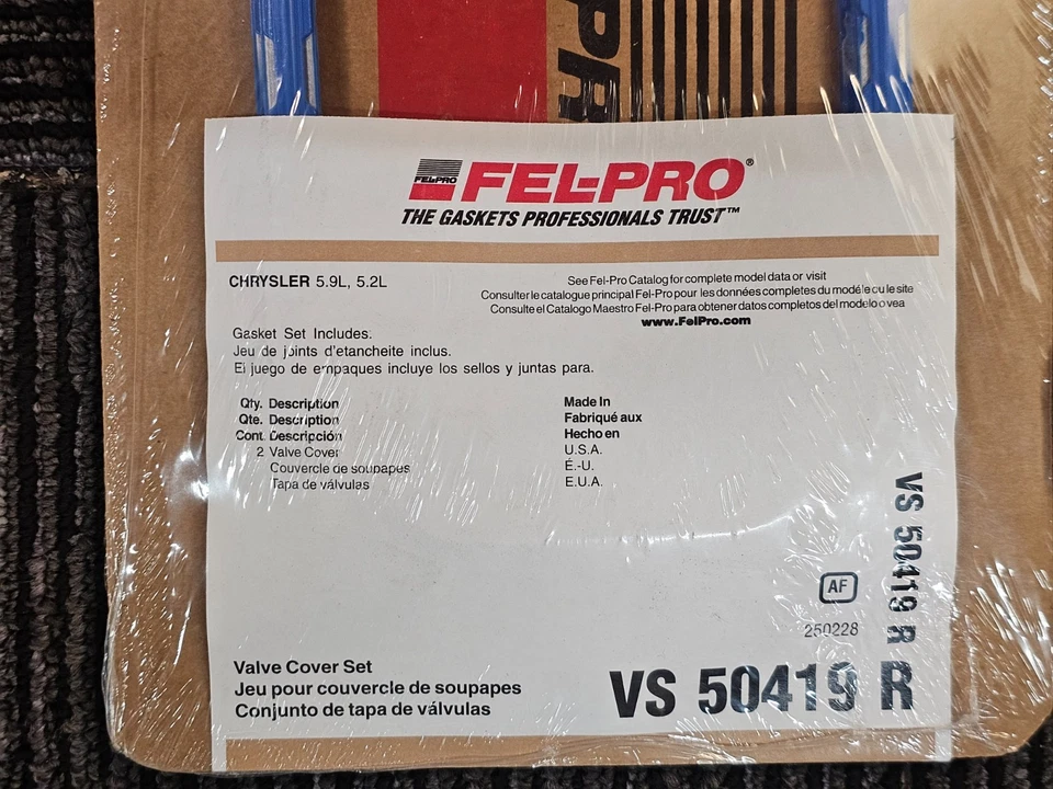 Прокладка крышки клапана двигателя Fel-Pro VS 50419 R подходит для Dodge Dakota 1992-2003 годов выпуска - Изображение 2 из 4
