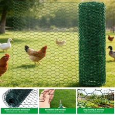 Chicken Wire, Green Hexagonal Mesh, Galvanized Metal Poultry Crafts Wire Netting