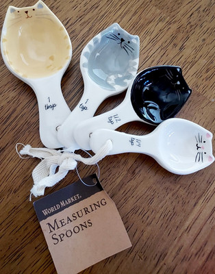 World Market Cat Ceramic Measuring Spoons Set 4pc Multicolor 1 Tbsp-1/4 Tsp