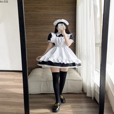 Maid Costume Cosplay Restaurant Coffee Shop Workwear Short Sleeved Dress Party