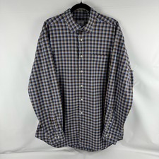 David Donahue Dress Shirt XXL Plaid Gingham Blue Long Sleeve 100 Cotton Casual