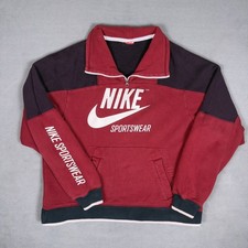 Nike Sportswear Half Zip Sweatshirt Mens Large Burgundy Maroon Color Block